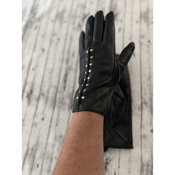 Michael Kors MICHAEL Women's Astor Studded Leather Tech Gloves Black Gold Medium - Picture 8 of 9